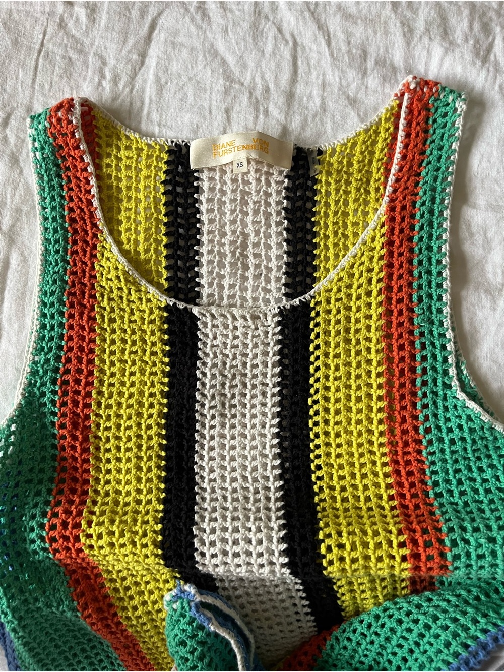 Diane Von Furstenberg Striped Crochet Mini Dress Coverup Sz XS - Picture 3 of 9